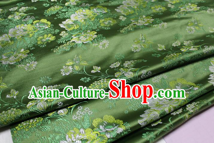 Chinese Traditional Ancient Costume Palace Flowers Pattern Green Brocade Tang Suit Satin Cheongsam Fabric Hanfu Material