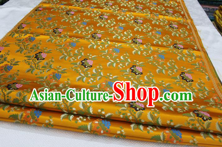Chinese Traditional Ancient Costume Palace Grape Pattern Cheongsam Yellow Brocade Tang Suit Satin Fabric Hanfu Material