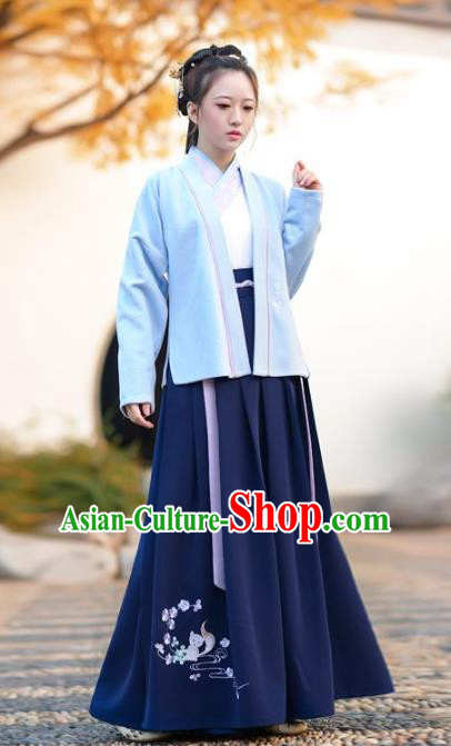 Traditional Chinese Song Dynasty Young Lady Hanfu Embroidered Clothing Complete Set for Women