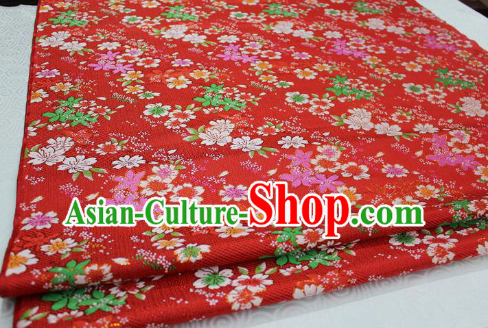 Chinese Traditional Ancient Costume Cheongsam Red Brocade Palace Flowers Pattern Kimono Satin Fabric Hanfu Material