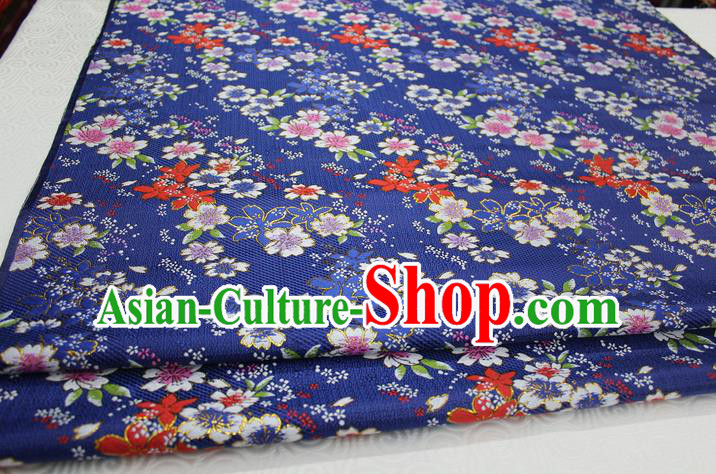 Chinese Traditional Ancient Costume Cheongsam Blue Brocade Palace Flowers Pattern Kimono Satin Fabric Hanfu Material