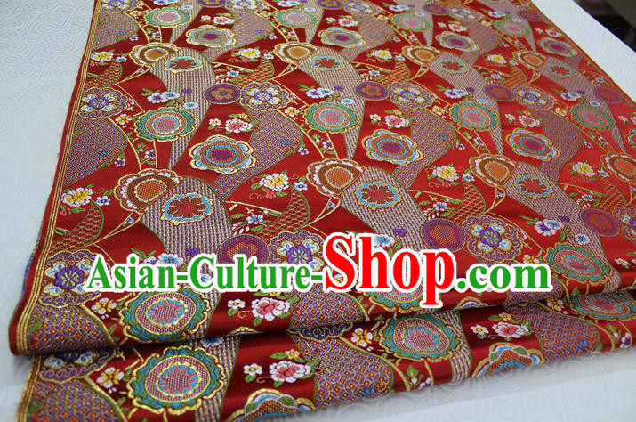 Chinese Traditional Ancient Costume Royal Palace Kimono Pattern Mongolian Robe Red Brocade Satin Fabric Hanfu Material