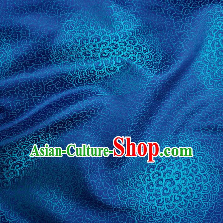 Chinese Traditional Clothing Palace Pattern Tang Suit Blue Brocade Ancient Costume Cheongsam Satin Fabric Hanfu Material
