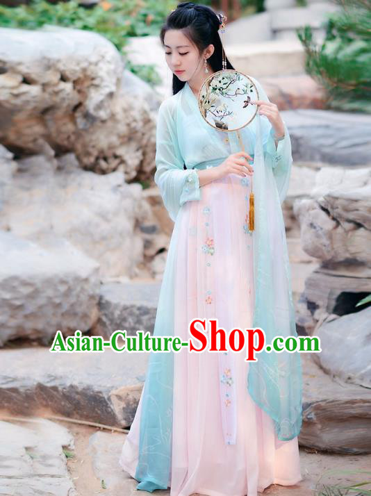 Traditional Chinese Tang Dynasty Palace Lady Fairy Princess Hanfu Embroidered Costume for Women