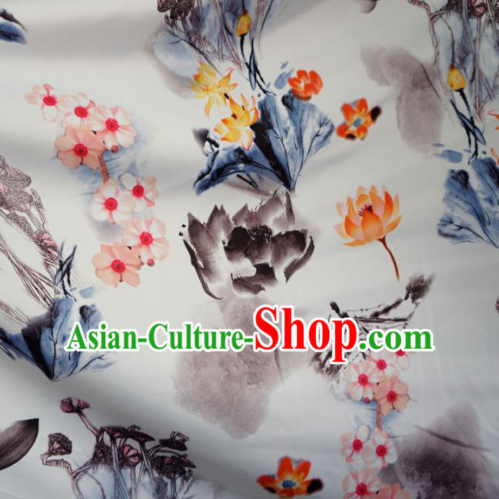 Chinese Traditional Ink Painting White Brocade Xiuhe Suit Fabric Ancient Costume Tang Suit Cheongsam Hanfu Material