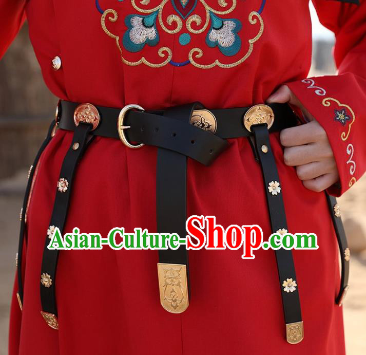 Traditional Chinese Tang Dynasty Prince Swordsman Leather Belts Waistband for Men