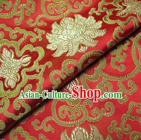 Chinese Traditional Palace Lotus Pattern Design Hanfu Red Brocade Fabric Ancient Costume Tang Suit Cheongsam Material