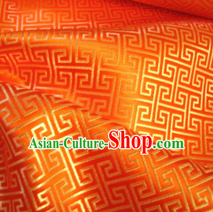 Chinese Traditional Palace Pattern Design Hanfu Orange Brocade Fabric Ancient Costume Tang Suit Cheongsam Material