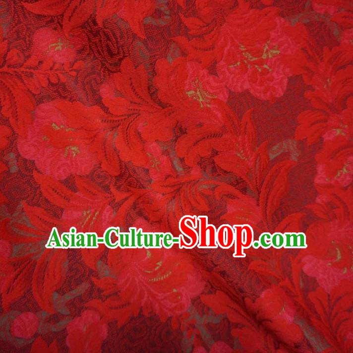 Chinese Traditional Palace Flowers Pattern Hanfu Red Lace Brocade Fabric Ancient Costume Tang Suit Cheongsam Material