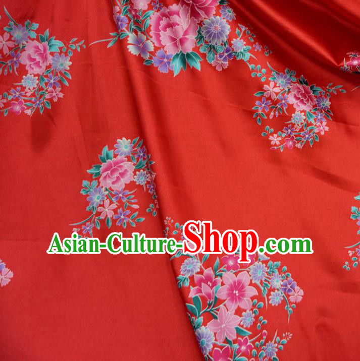 Chinese Traditional Palace Printing Peony Pattern Hanfu Red Brocade Fabric Ancient Costume Tang Suit Cheongsam Material