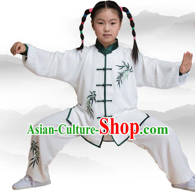 Traditional Chinese Kung Fu Embroidered Green Uniform Costume, China Martial Arts Tai Ji Clothing for Kids