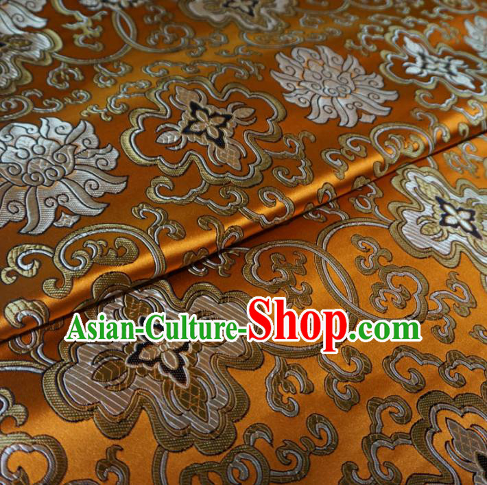 Chinese Traditional Palace Pattern Hanfu Yellow Brocade Fabric Ancient Costume Tang Suit Cheongsam Material