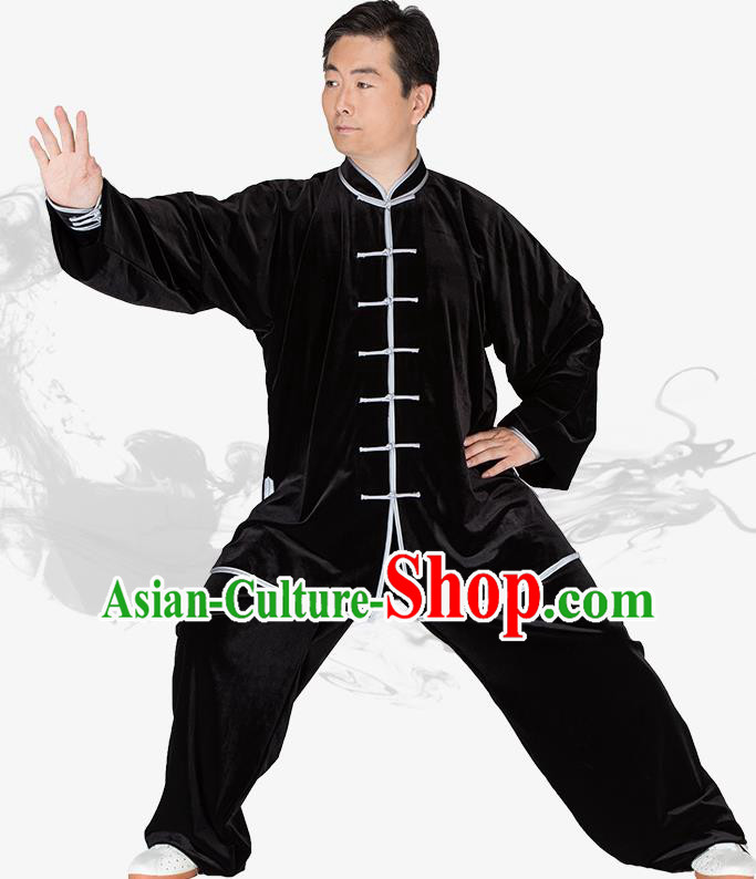 Chinese Kung Fu Black Velvet Costume Traditional Martial Arts Kung Fu Tai Ji Uniform for Women for Men