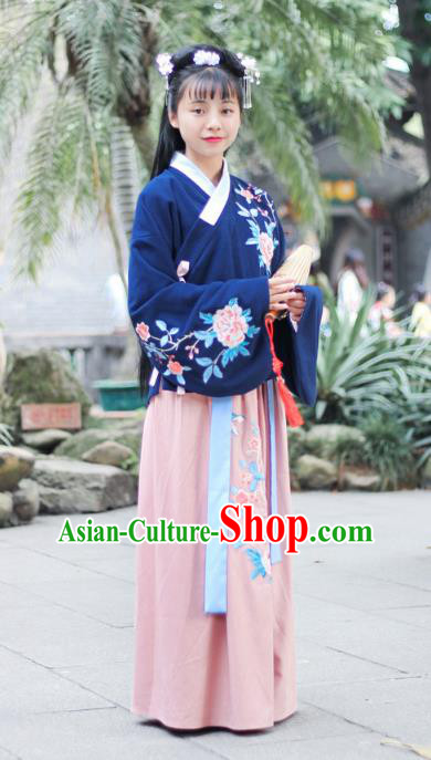 Traditional Chinese Ming Dynasty Princess Clothing, Ancient Palace Lady Hanfu Embroidered Peony Costume for Women