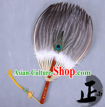 Traditional Chinese Crafts Folding Fan China Black Feather Fan Oriental Fan Zhuge Liang Fans
