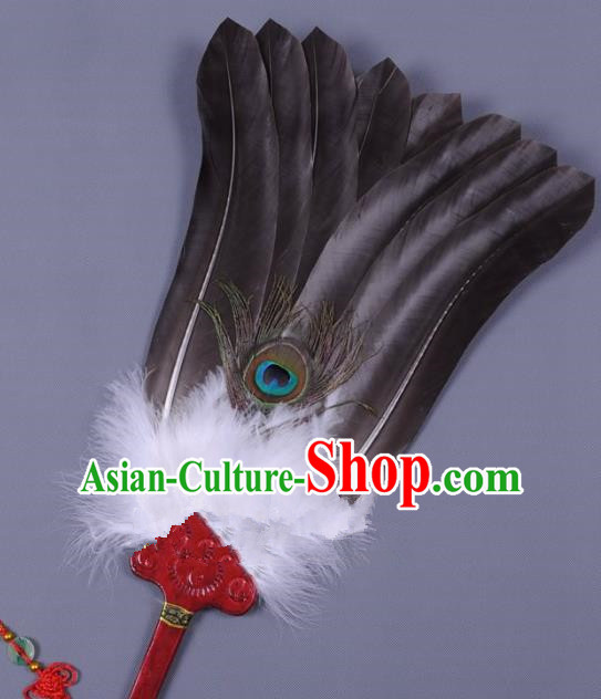 Traditional Chinese Crafts Folding Fan China Black Eagles Feather Fan Oriental Fan Zhuge Liang Fans