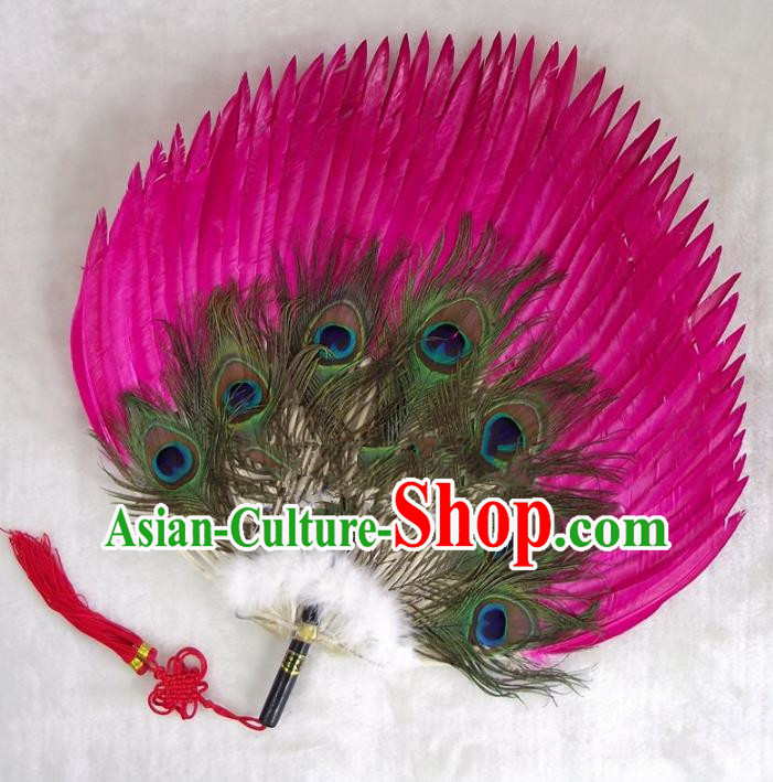 Traditional Chinese Crafts Folding Fan China Rosy Goose Feather Fan Oriental Fan Zhuge Liang Fans