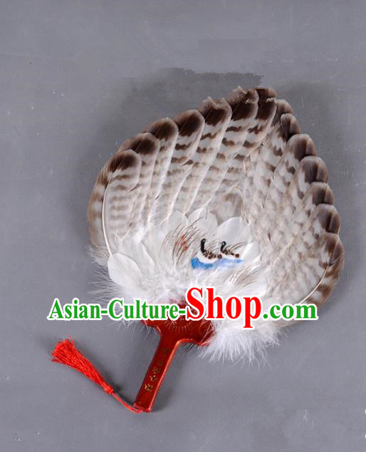 Traditional Chinese Crafts Folding Fan China Printing Mandarin Duck Brown Feather Fan Oriental Fan Zhuge Liang Fans