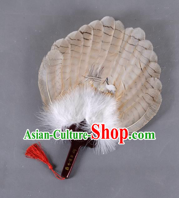 Traditional Chinese Crafts Folding Fan China Brown Eagle Feather Fan Oriental Crane Fan Zhuge Liang Fans