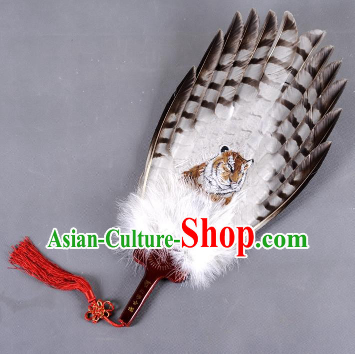 Traditional Chinese Crafts Folding Fan China Eagle Feather Large Fan Oriental Tiger Fan Zhuge Liang Fans