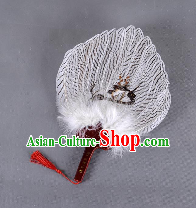 Traditional Chinese Crafts Double Magpie Folding Fan China Eagle Feather Fan Oriental Fan Zhuge Liang Fans