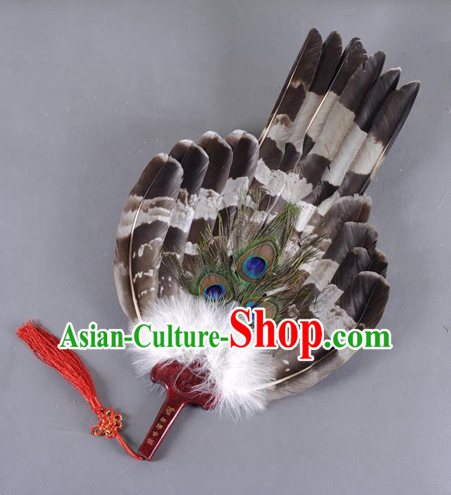 Traditional Chinese Crafts Folding Fan China Black Feather Fan Oriental Large Fan Zhuge Liang Fans