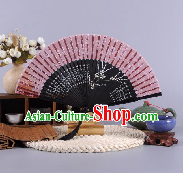 Traditional Chinese Crafts Hand Painted Plum Blossom Amaranth Silk Folding Fan China Oriental Fans for Women