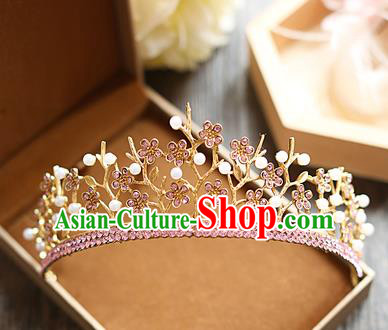 Chinese Traditional Bride Hair Jewelry Accessories Baroque Wedding Pink Crystal Royal Crown for Women