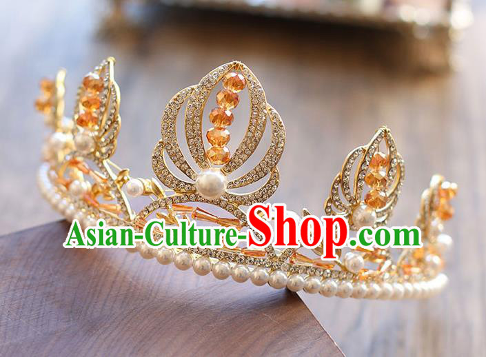 Chinese Traditional Bride Hair Accessories Baroque Princess Pearls Hair Clasp Wedding Crystal Royal Crown for Women