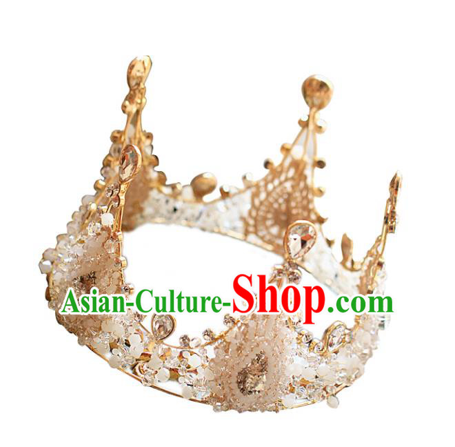Chinese Traditional Bride Hair Accessories Baroque Princess Headwear Wedding Crystal Round Royal Crown for Women