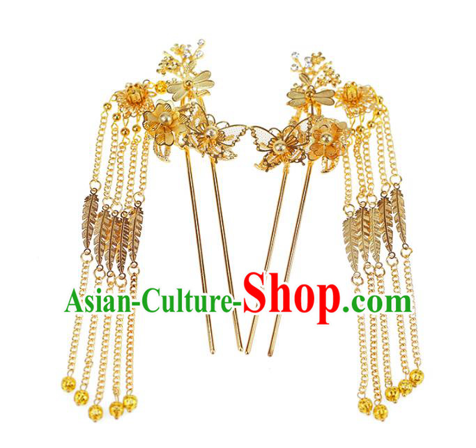 Chinese Traditional Bride Hair Jewelry Accessories Wedding Xiuhe Suit Hairpins Tassel Step Shake Headwear for Women