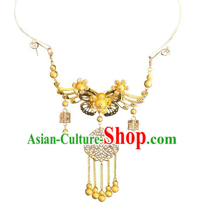 Chinese Traditional Bride Jewelry Accessories Necklace Princess Wedding Xiuhe Suit Tassel Necklet for Women