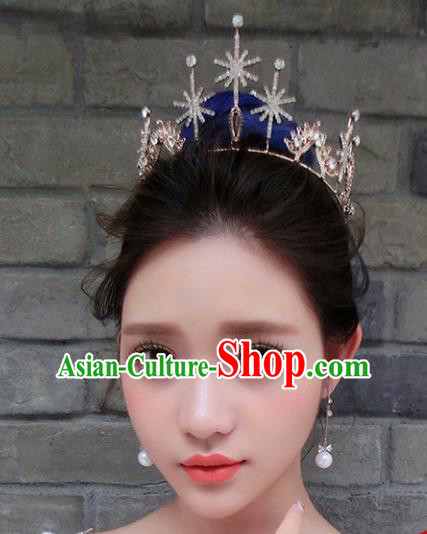Chinese Traditional Bride Hair Accessories Baroque Princess Headwear Wedding Crystal Snowflake Royal Crown for Women