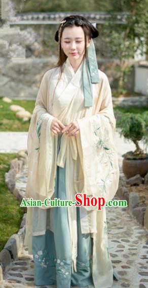 Traditional Chinese Jin Dynasty Young Lady Clothing Ancient Princess Hanfu Embroidered Costume for Women