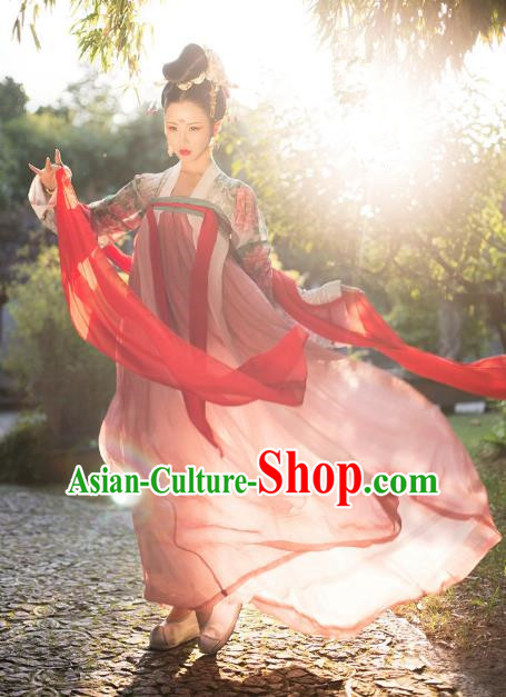 Traditional Chinese Ancient Imperial Concubine Hanfu Clothing Tang Dynasty Palace Lady Embroidered Costume for Women