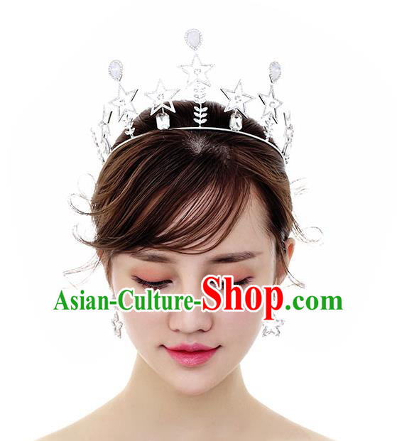 Chinese Traditional Bride Hair Accessories Baroque Princess Headwear Wedding Crystal Star Royal Crown for Women