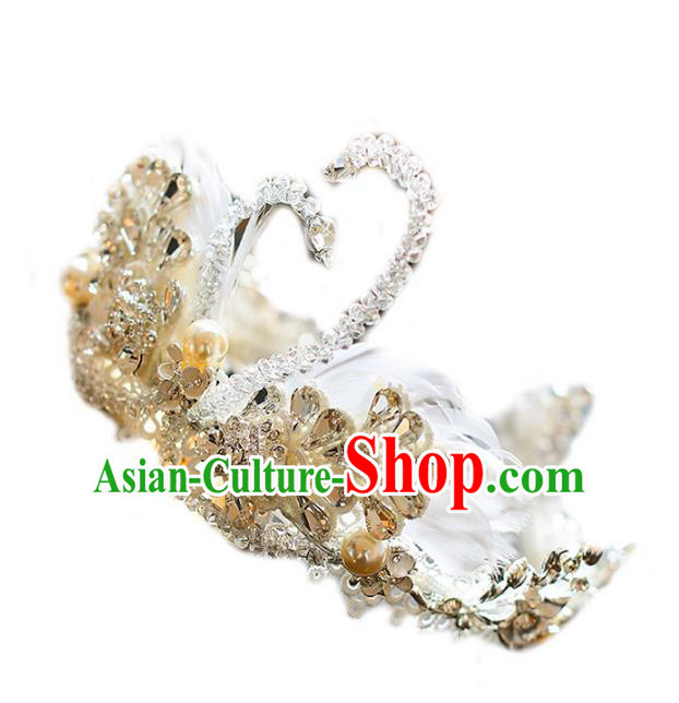 Chinese Traditional Bride Hair Accessories Baroque Princess Hair Clasp Wedding Crystal Swan Royal Crown for Women