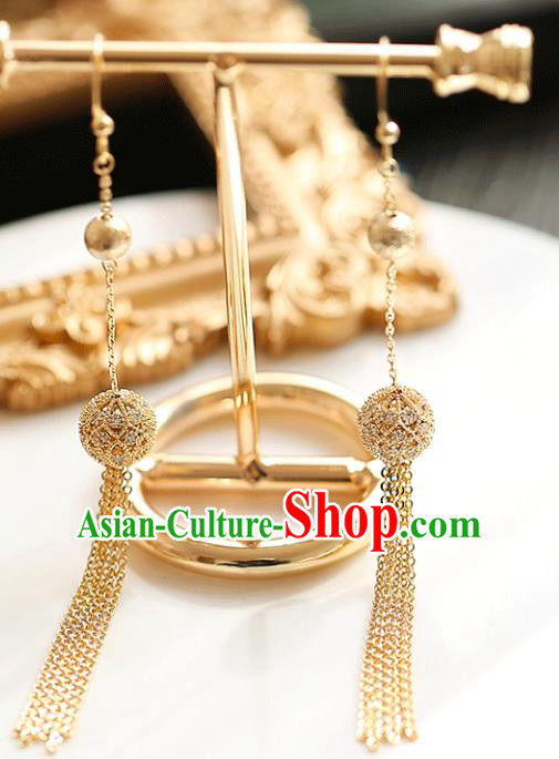 Chinese Traditional Bride Jewelry Accessories Eardrop Princess Wedding Golden Tassel Earrings for Women