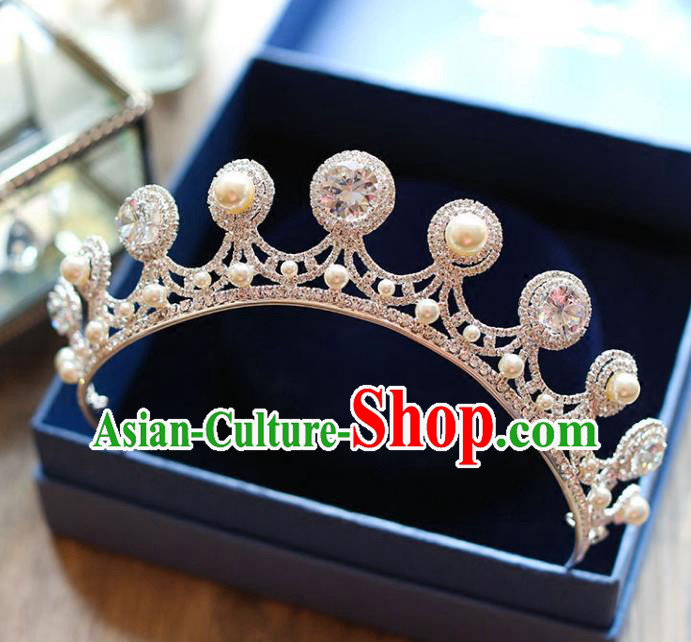 Chinese Traditional Hair Accessories Baroque Wedding Bride Crystal Pearls Royal Crown for Women