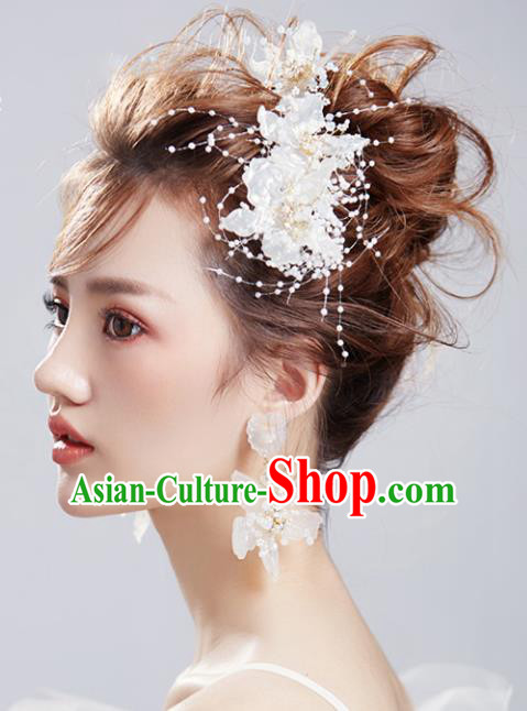 Chinese Traditional Bride Hair Jewelry Accessories Wedding Baroque Retro White Shell Flowers Hair Clasp for Women
