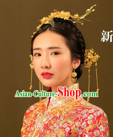 Chinese Traditional Bride Hair Jewelry Accessories Palace Xiuhe Suit Phoenix Coronet Wedding Hairpins for Women