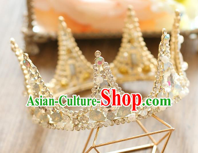 Chinese Traditional Hair Accessories Baroque Queen Hair Clasp Wedding Bride Crystal Round Royal Crown for Women