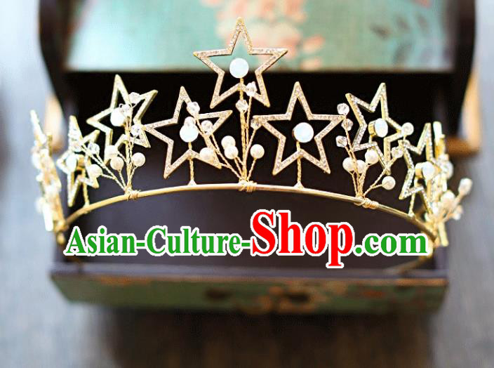 Chinese Traditional Hair Accessories Baroque Bride Hair Clasp Wedding Princess Crystal Star Royal Crown for Women
