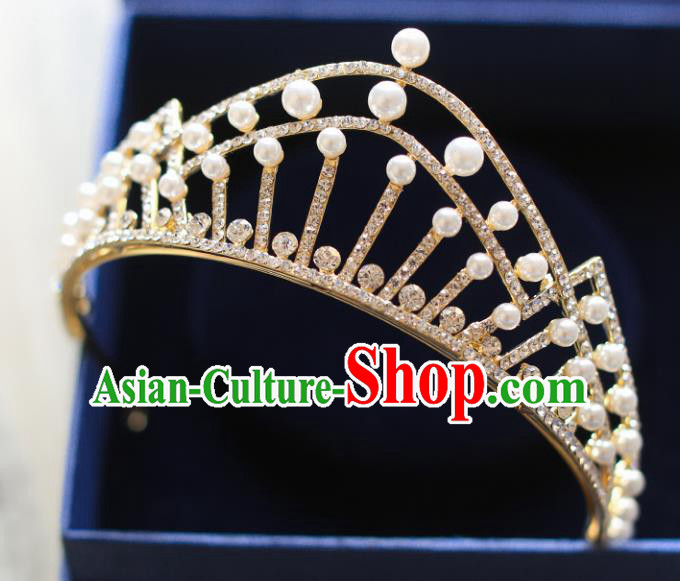 Chinese Traditional Hair Accessories Baroque Bride Hair Clasp Wedding Princess Pearls Crystal Royal Crown for Women