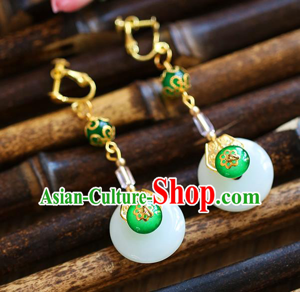 Chinese Traditional Bride Jewelry Accessories Eardrop Princess Wedding Hanfu Green Jade Earrings for Women