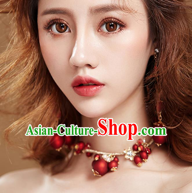 Chinese Traditional Bride Jewelry Accessories Necklace Princess Wedding Red Necklet for Women