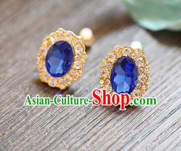 Chinese Traditional Bride Jewelry Accessories Earrings Princess Wedding Blue Crystal Eardrop for Women