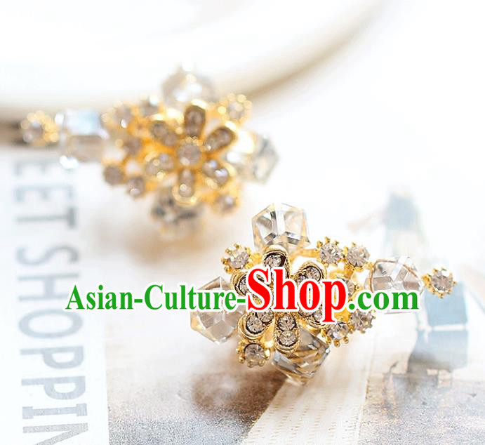 Chinese Traditional Bride Jewelry Accessories Earrings Princess Wedding Crystal Flowers Eardrop for Women