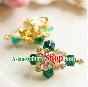 Chinese Traditional Bride Jewelry Accessories Earrings Princess Wedding Green Crystal Flowers Eardrop for Women