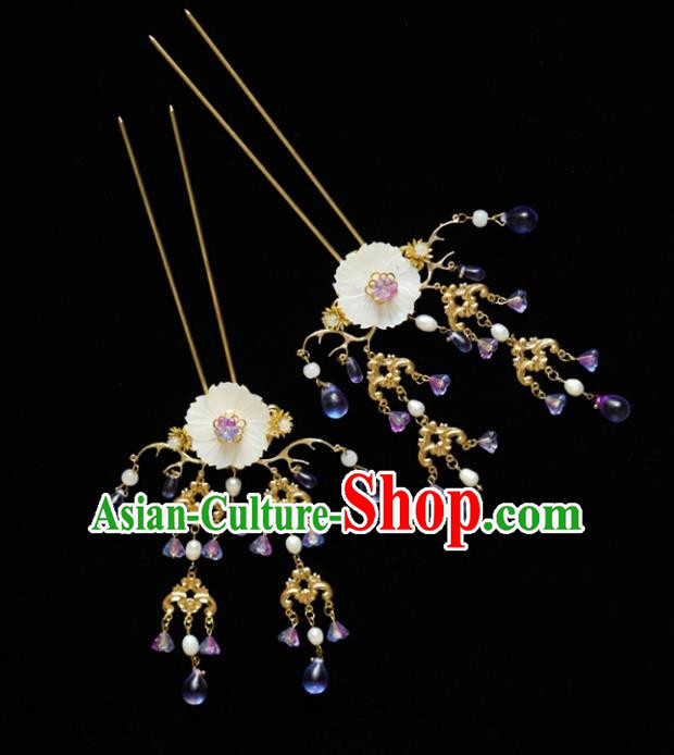 Chinese Traditional Bride Hair Accessories Xiuhe Suit Wedding Tassel Shell Step Shake Hanfu Hairpins for Women